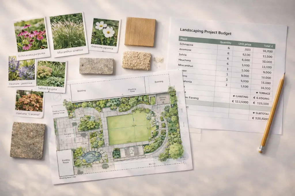Landscaope designer: 2D Garden Plan & Mood Book · Site Visit